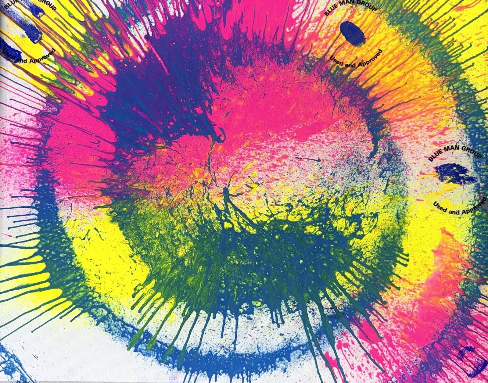 Genuine BLUE MAN GROUP Created Spin Art on Canvas 16″x20″ Multicolor Neon Framed