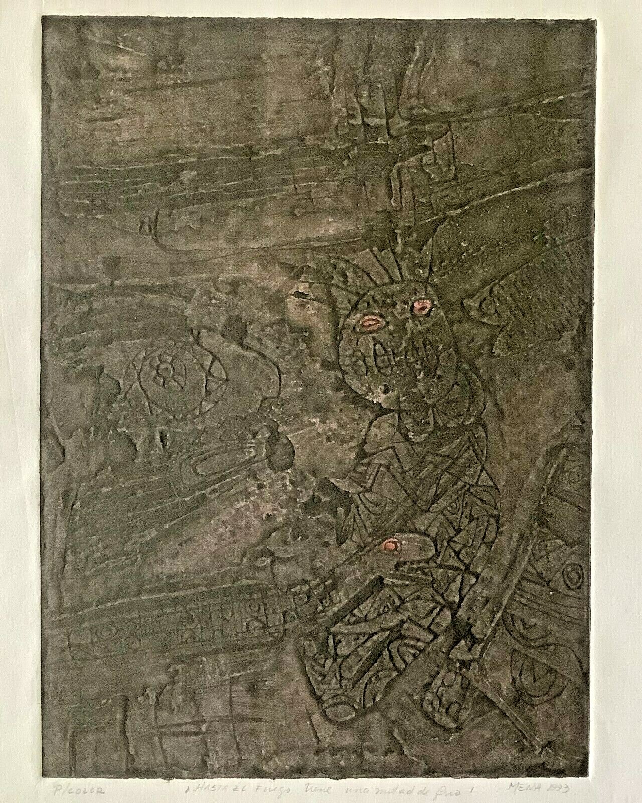 Rigoberto Mena. Chalcography. Hasta el fuego tiene una mitad … ,1993. Signed.