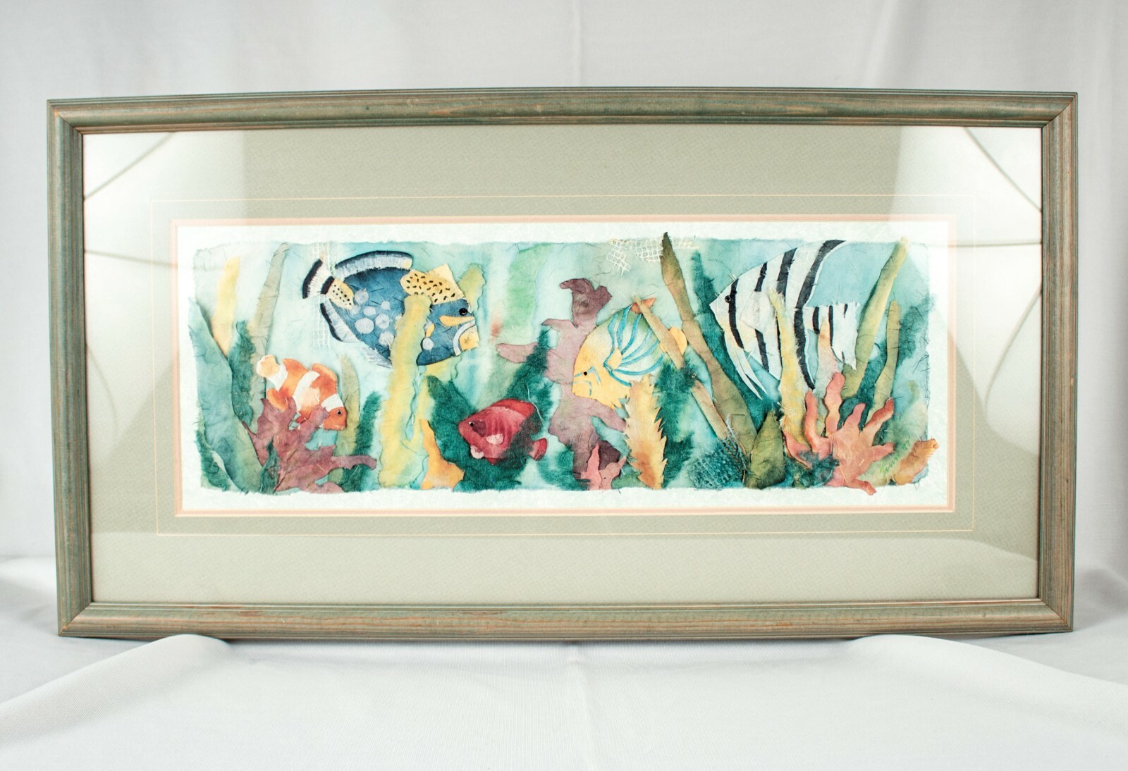 Plenty of Tropical Fish Vintage Watercolor Painting Size 25.5″W x 13.5″L
