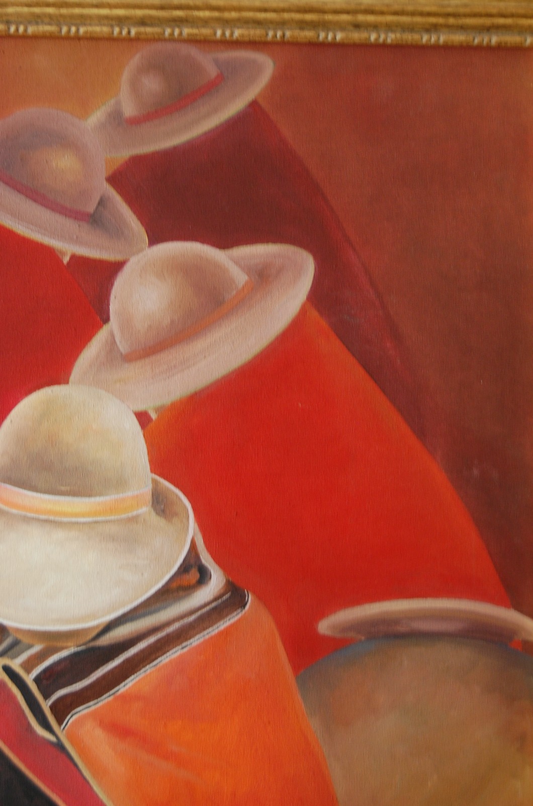 LARGE FRAMED ORIGINAL OIL PERUVIAN WOMEN AND JARS MARKET SCENE ARTIST: VALLE