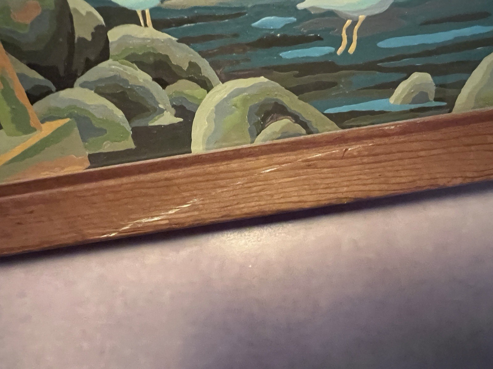 HOMERS LANDING Framed VTG Painting Paint-by-Number:Seaside, Lighthouse,GullsRARE