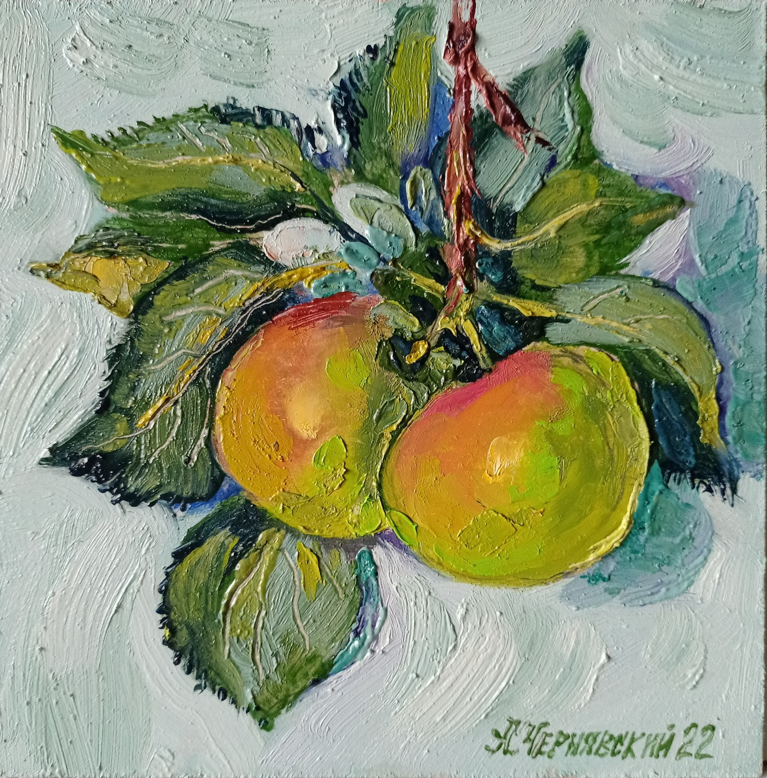 Apples Impasto Painting Original Art Impression Oil Painting 7.8 x 7.8 in