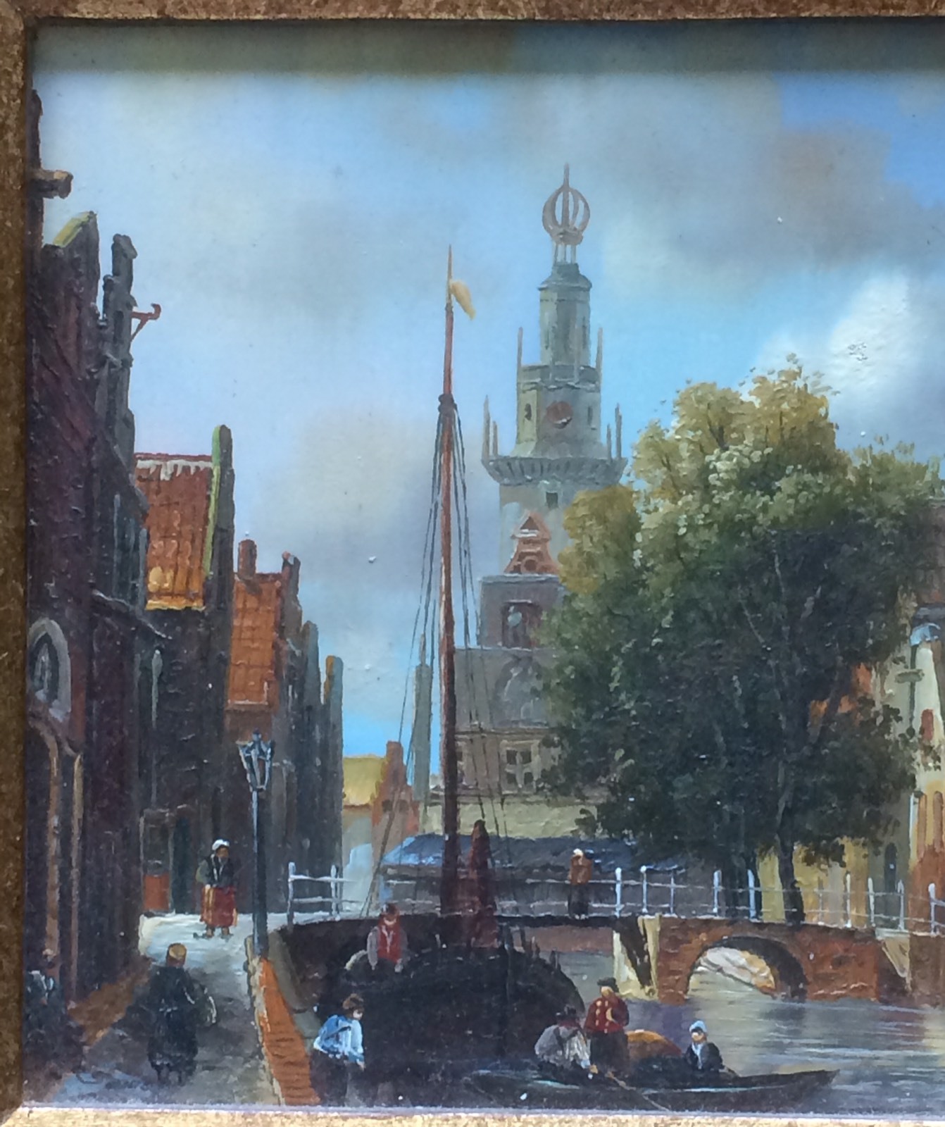 After E. A. Hilverdink – Amsterdam Canal Scene Munttoren Painting on 5”x7” Panel