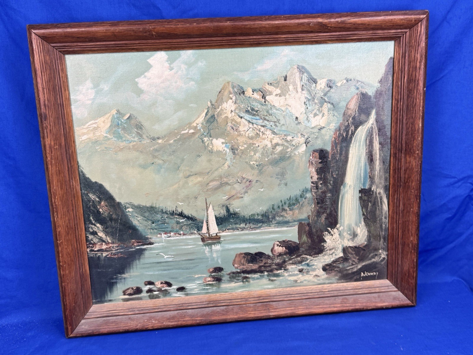 C.1930 BESSIE KENNEDY Oil Painting Original Label 20″x16″ Hardangerfjord, Norway