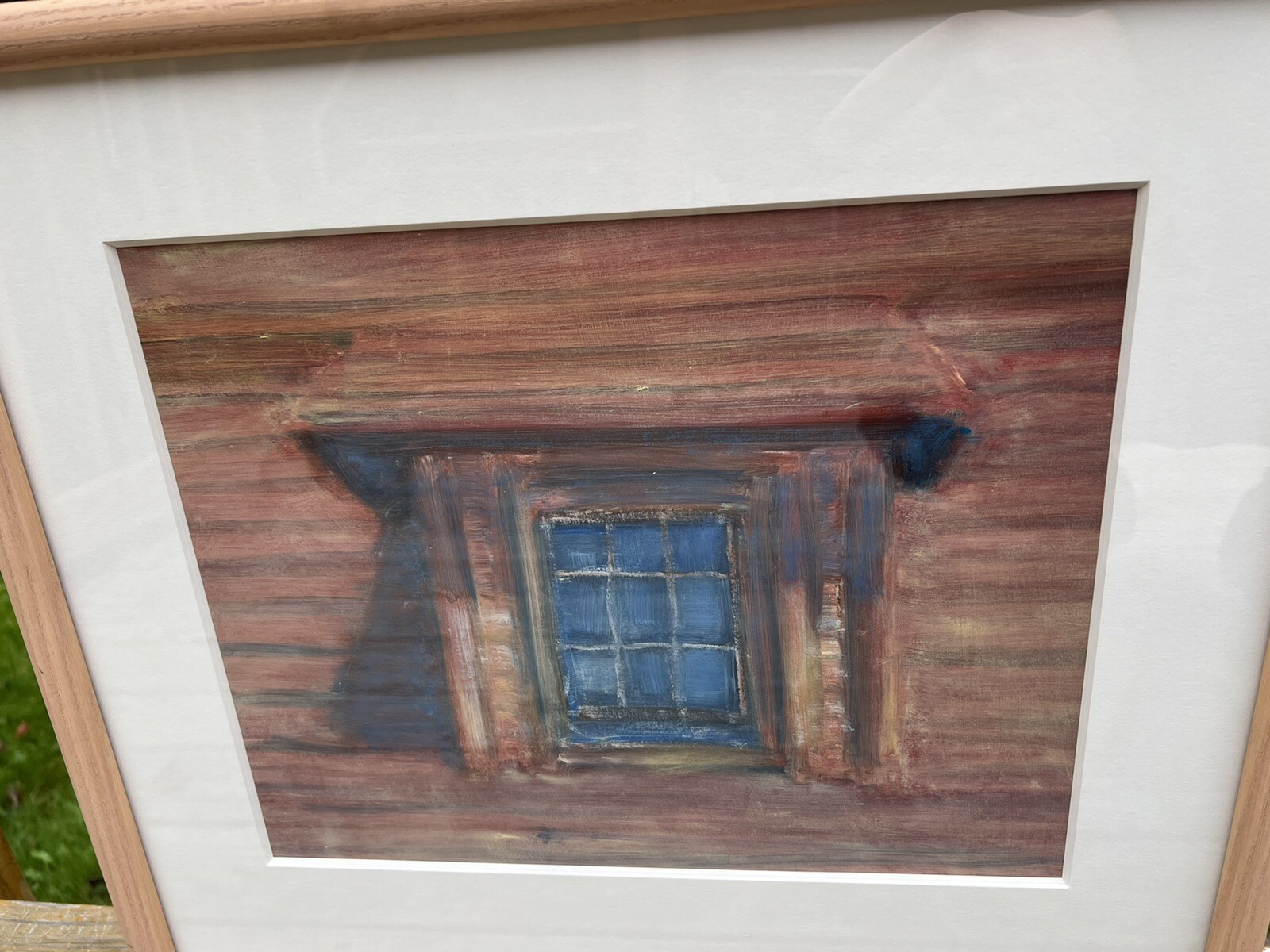 Nicole Herz Framed Art “Barn Window” Oil On Gessoed Paper 2001 Bar Harbor Maine