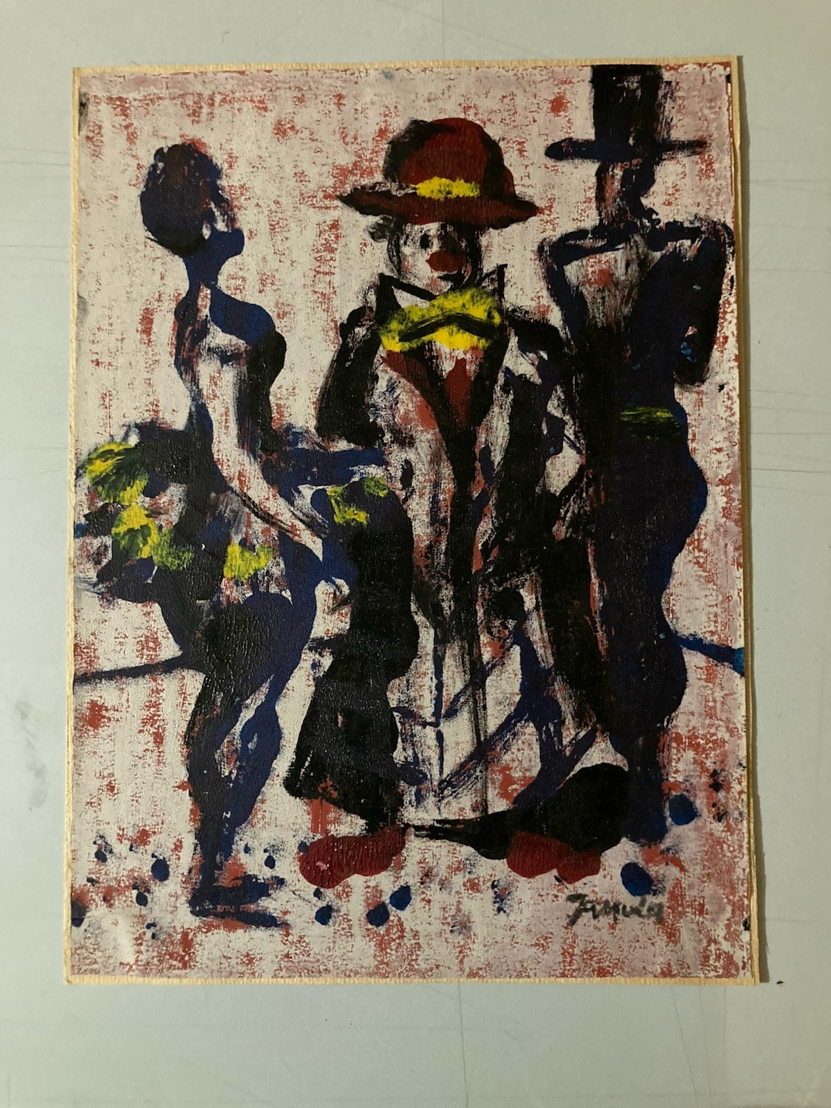 Beautiful Oil Painting on Paper Art Expressionist Circus Clown Expressionism Art