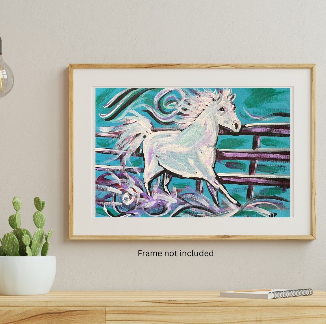 White Horse Original Western Turquoise Equine Wall Art VLP 16×12” Acrylic OOAK