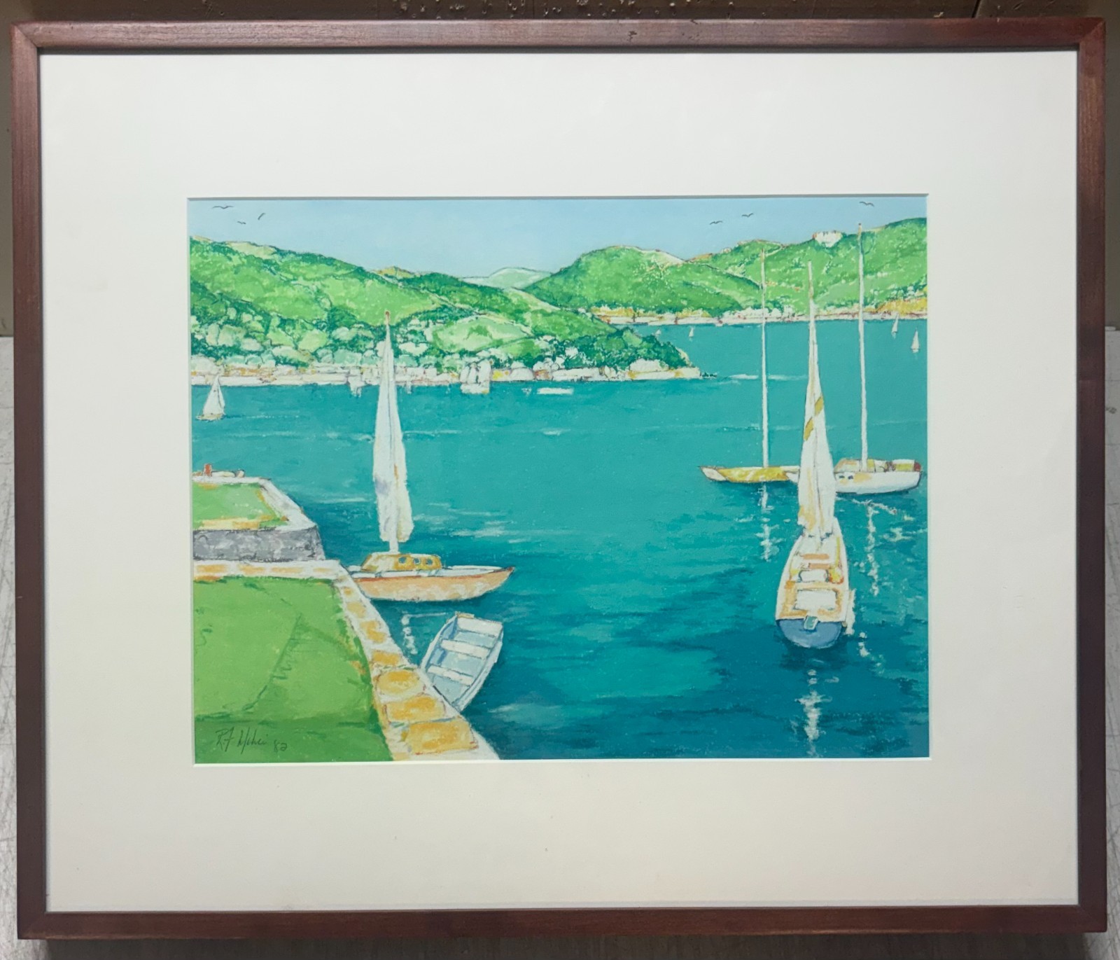 Vintage REYNARD MILICI ‘Sailboats in the Harbor’ Landscape Oil Pastel PAINTING