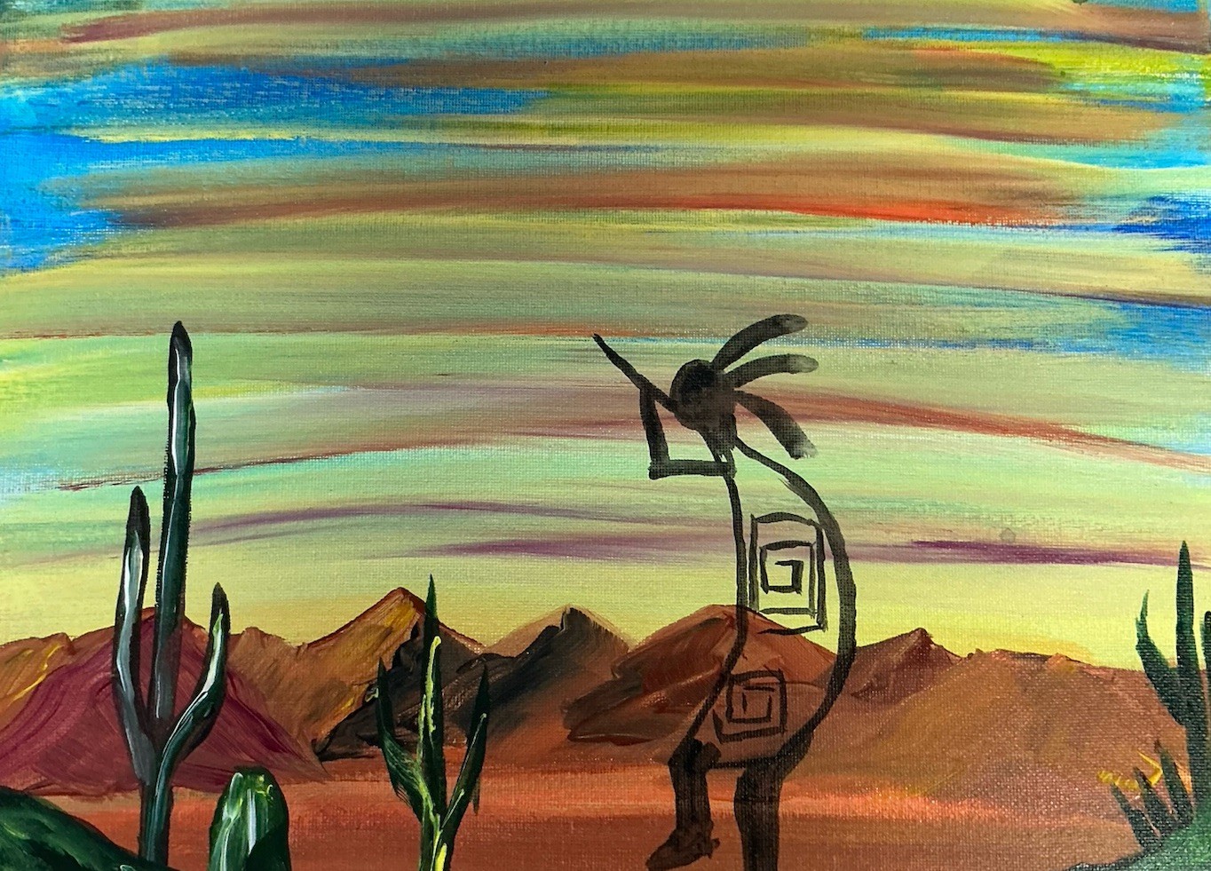 Dancing In The Desert 14×11 Acrylic Canvas South West Art Abstract