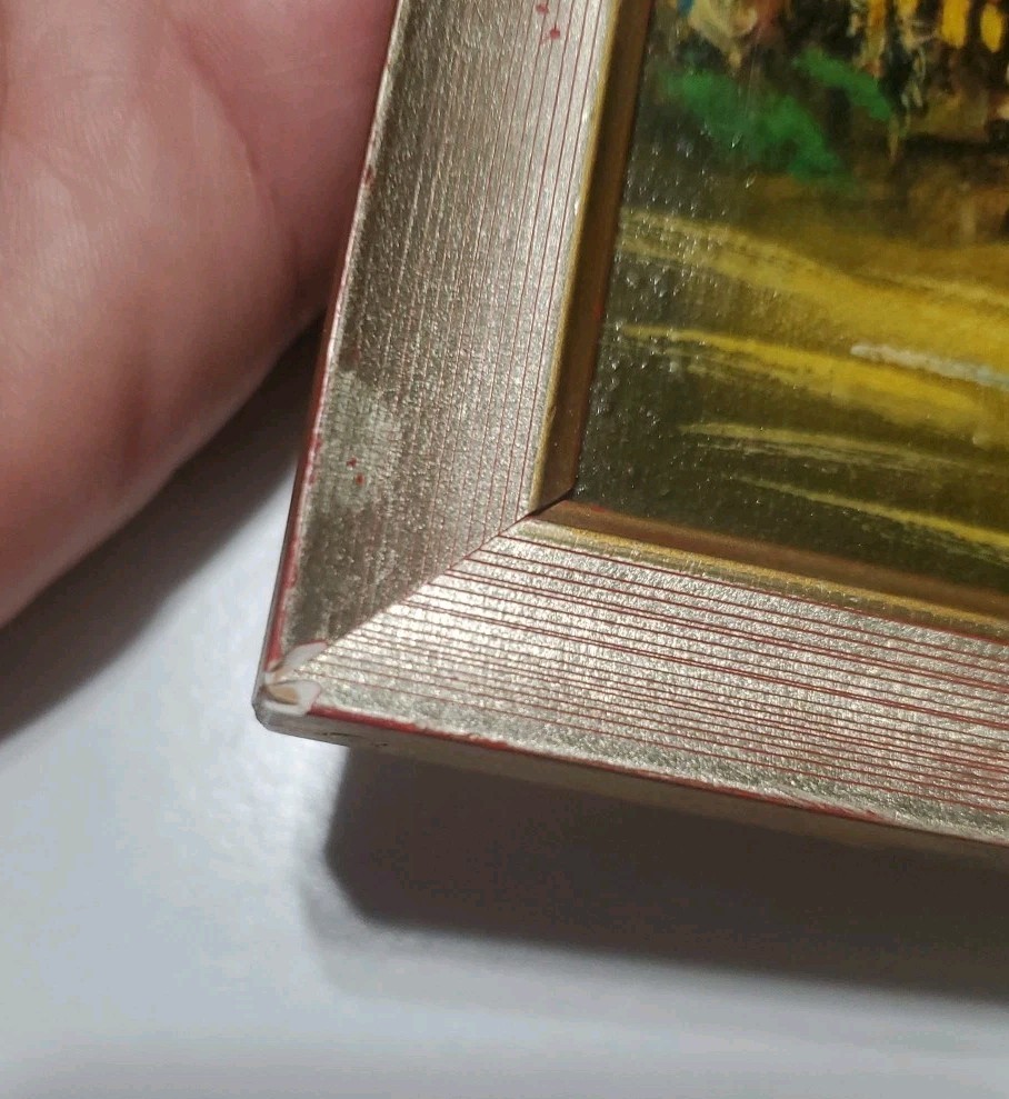 Vtg Spanish Hand Painted Oil Painting Paris Street Scene 8″ Gold Leaf Montmartre