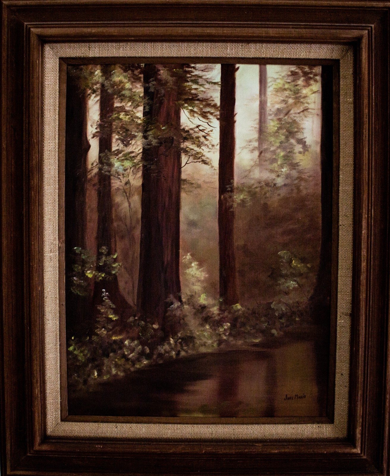 Vintage Autumn Sunset Sunrise Forest Landscape Scene Large Size 33″L x 27″W