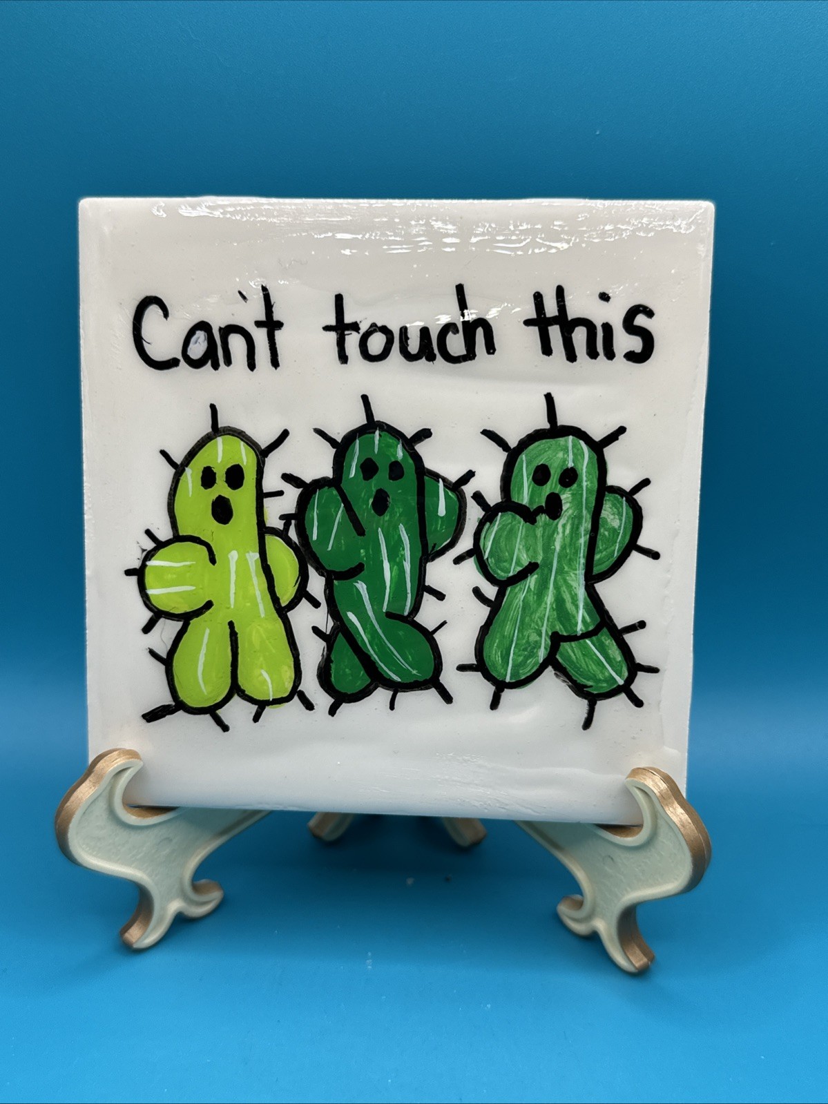 Hand Painted Porcelain Tile Cant Touch This Cactus Tile