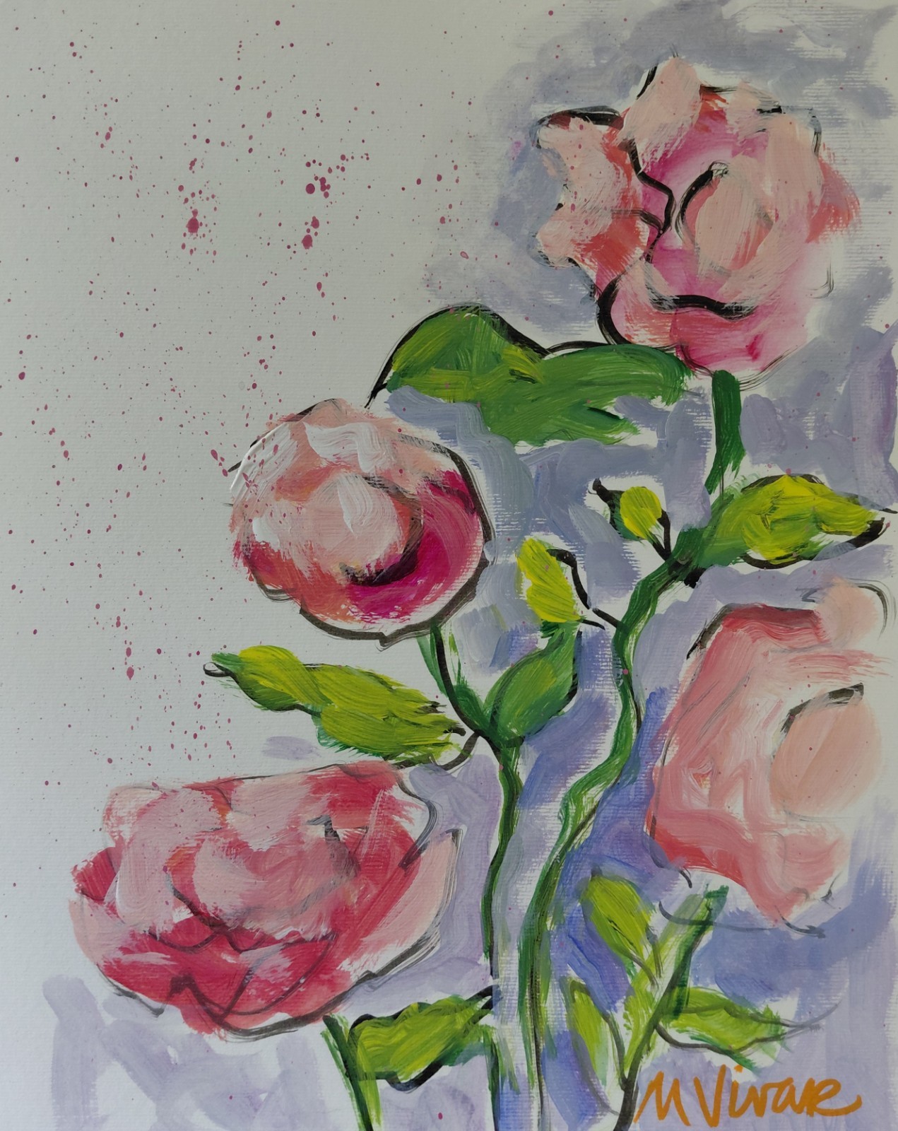 MONA VIVAR 14×11 Abstract Expressionism Painting – Contemporary Floral Art