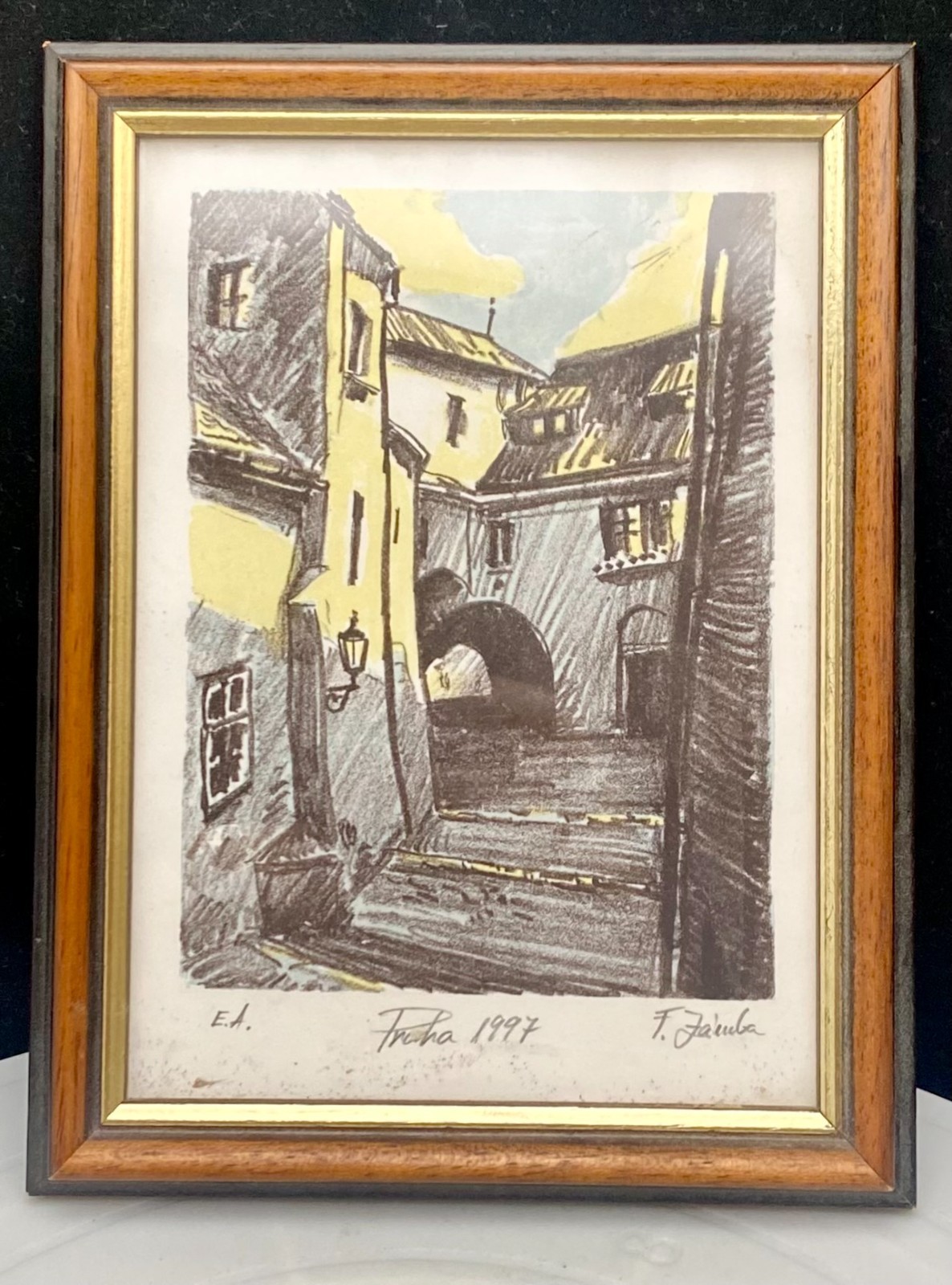 1997 F ZARUBA, A/P ENGRAVING, MALA STRANA ALLEY – PRAGUE, FRAMED & SIGNED, vg