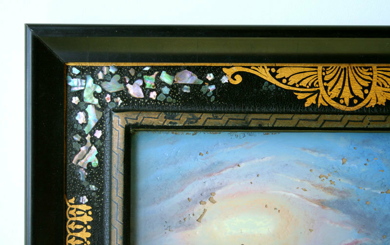 A Dutch Coastal Scene. Original Frame, Reverse Painting on Glass, 19th Century