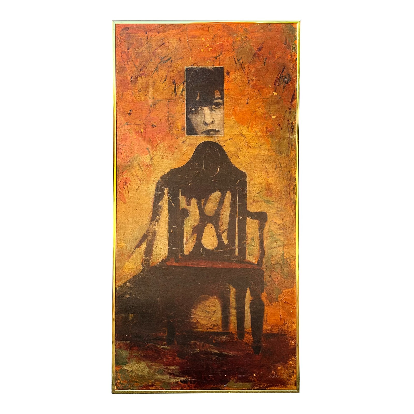 Vintage 1980s-1990s Original Surreal Painting Woman with Chair