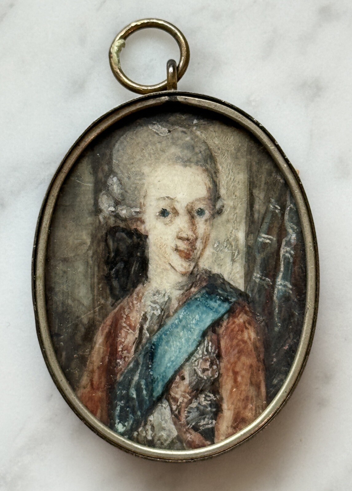Antique Miniature Portrait Painting Prince Frederick 18th C. Denmark Norway RARE