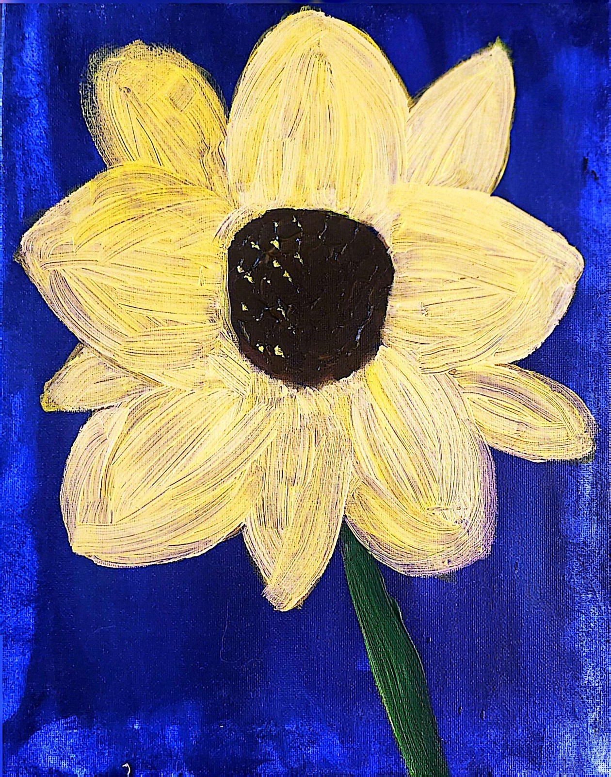 Yellow Flower Cobalt Backdrop Modern Expressionist Original Abstract Canvas