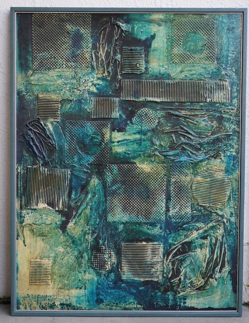 Vintage Original 1970’s Abstract Modern Mixed Media Abstract Painting