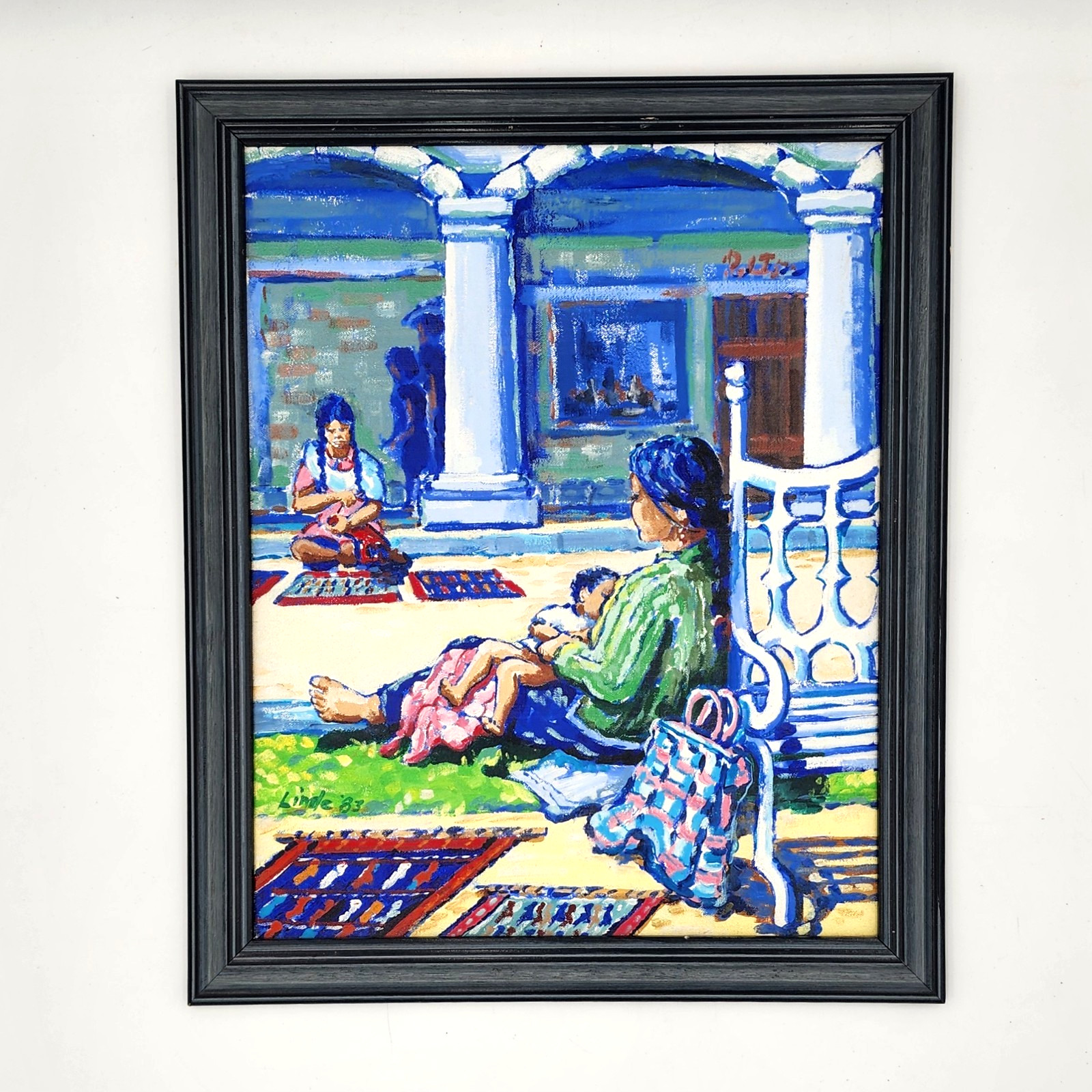 Stan Linde Original Oil Painting Santa Fe Plaza Scene Signed 1983 Southwest Art