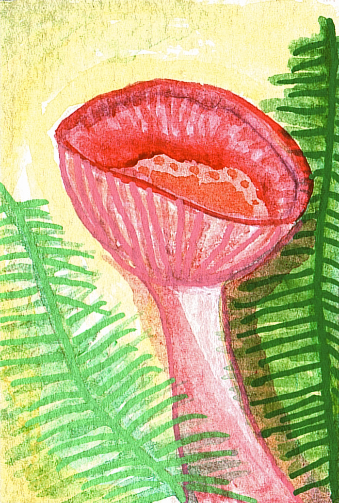 ACEO original abstract mushroom nature series 5 of 12 size 2 1/2″-3 1/2″