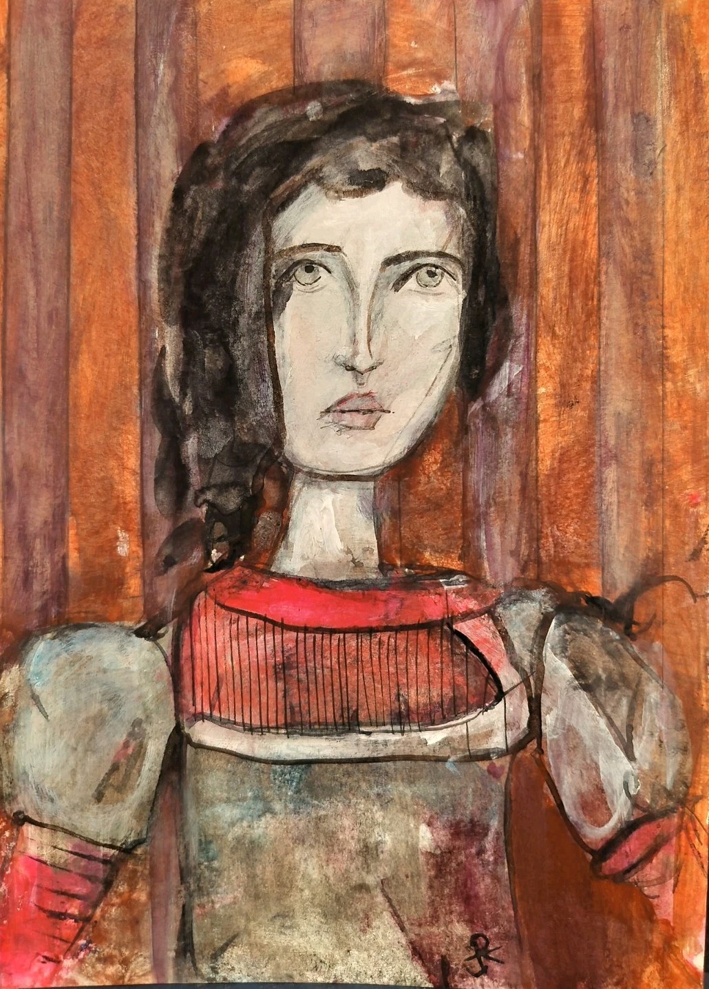 Original Painting Surrealism whimsical Abstract Portrait 5″X7″ Jess Russell