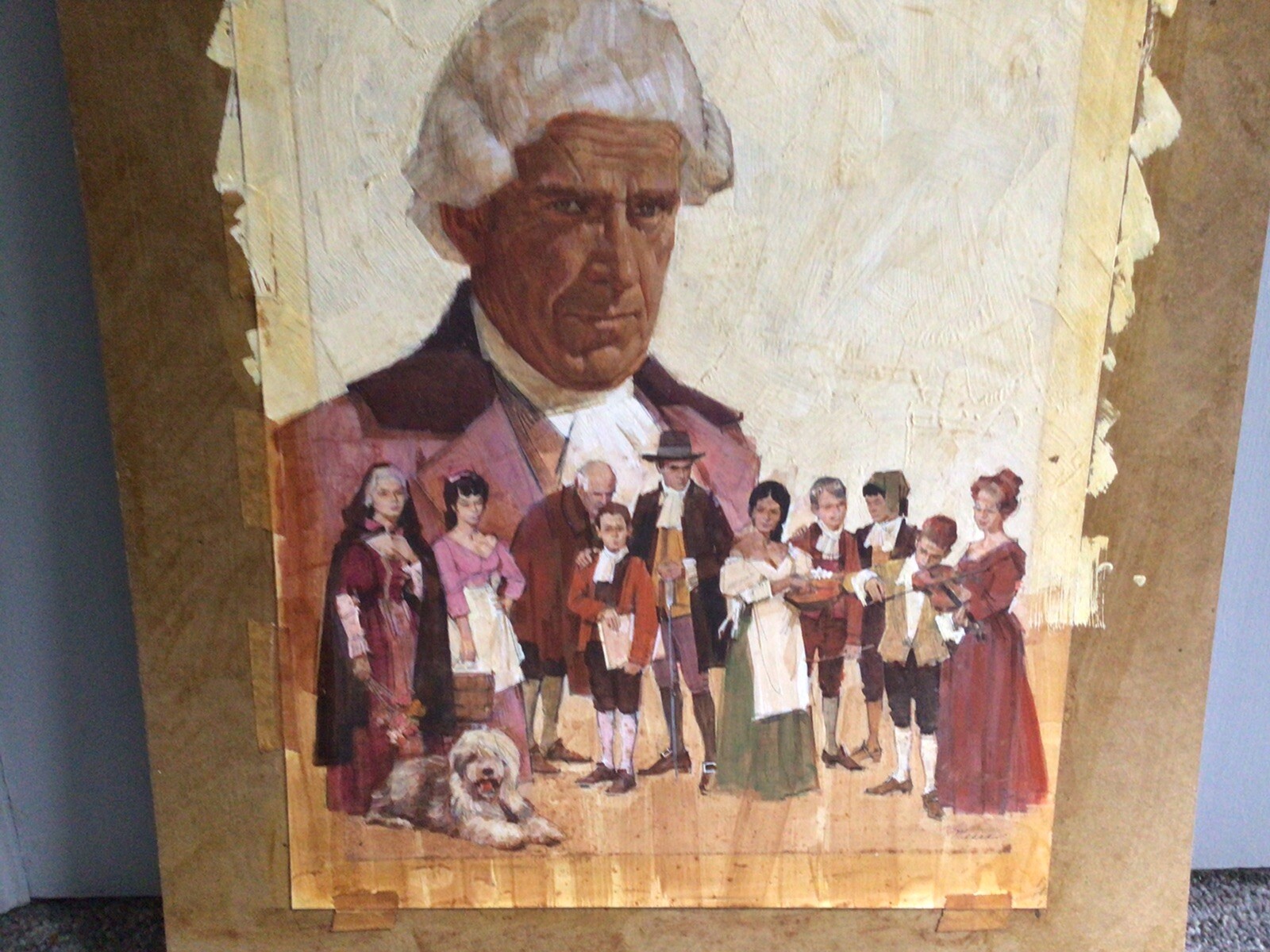 JAMES MEESE- American Colonial Group – Signed – Large Oil ON BOARD