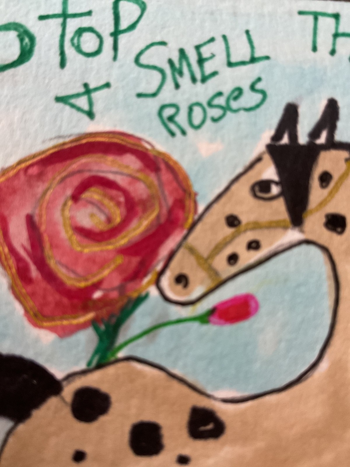 ACEO watercolor art by PJ, art card 2.5 x 3.5: smell the roses.