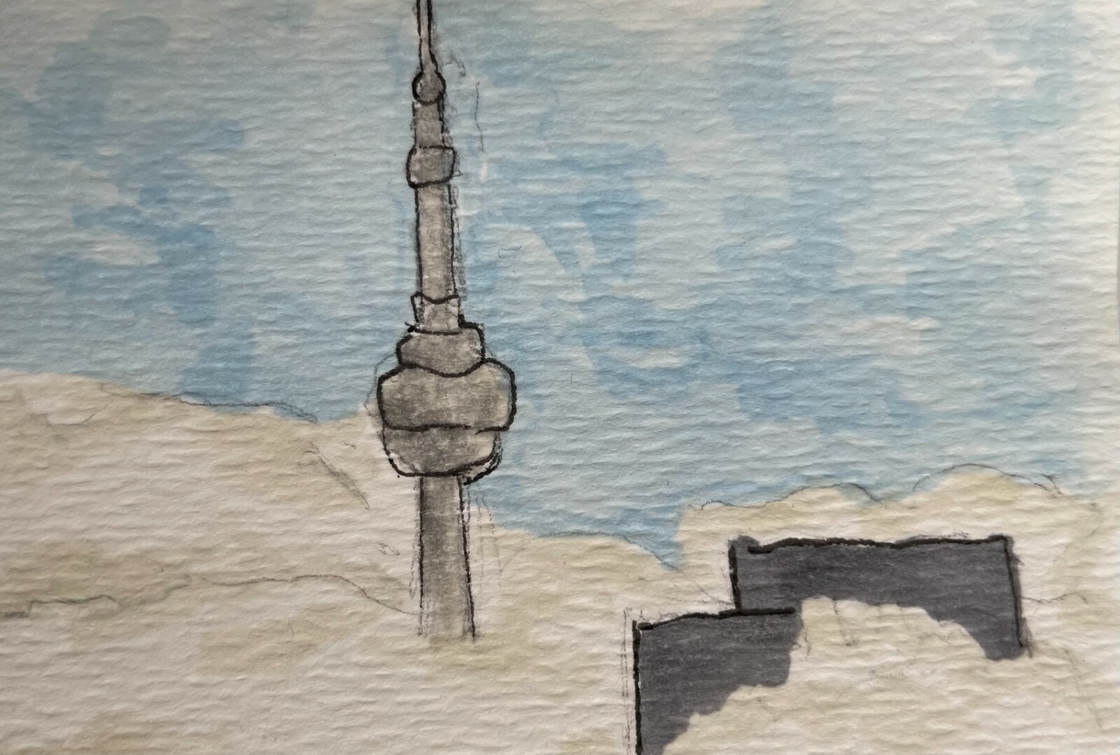 Toronto in the Clouds ACEO on cardstock (2 1/2” x 31/2″) original art 