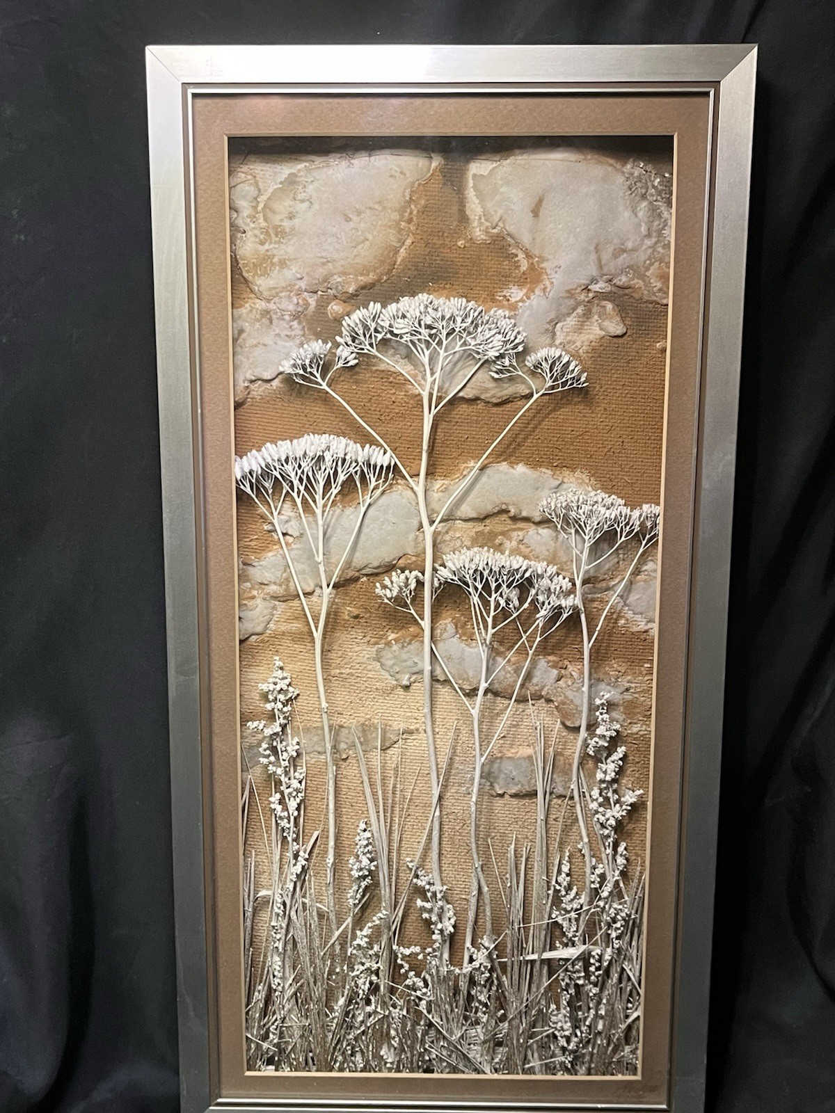 VTG ORGINAL MIXED MEDIA SHIDOWBOX FIREST SCENE FRAMED ART 10 X 20”