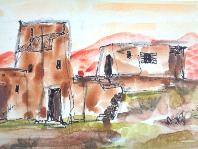 ACEO Southwest Adobe HOUSES VILLAGE TOWN Landscape Painting