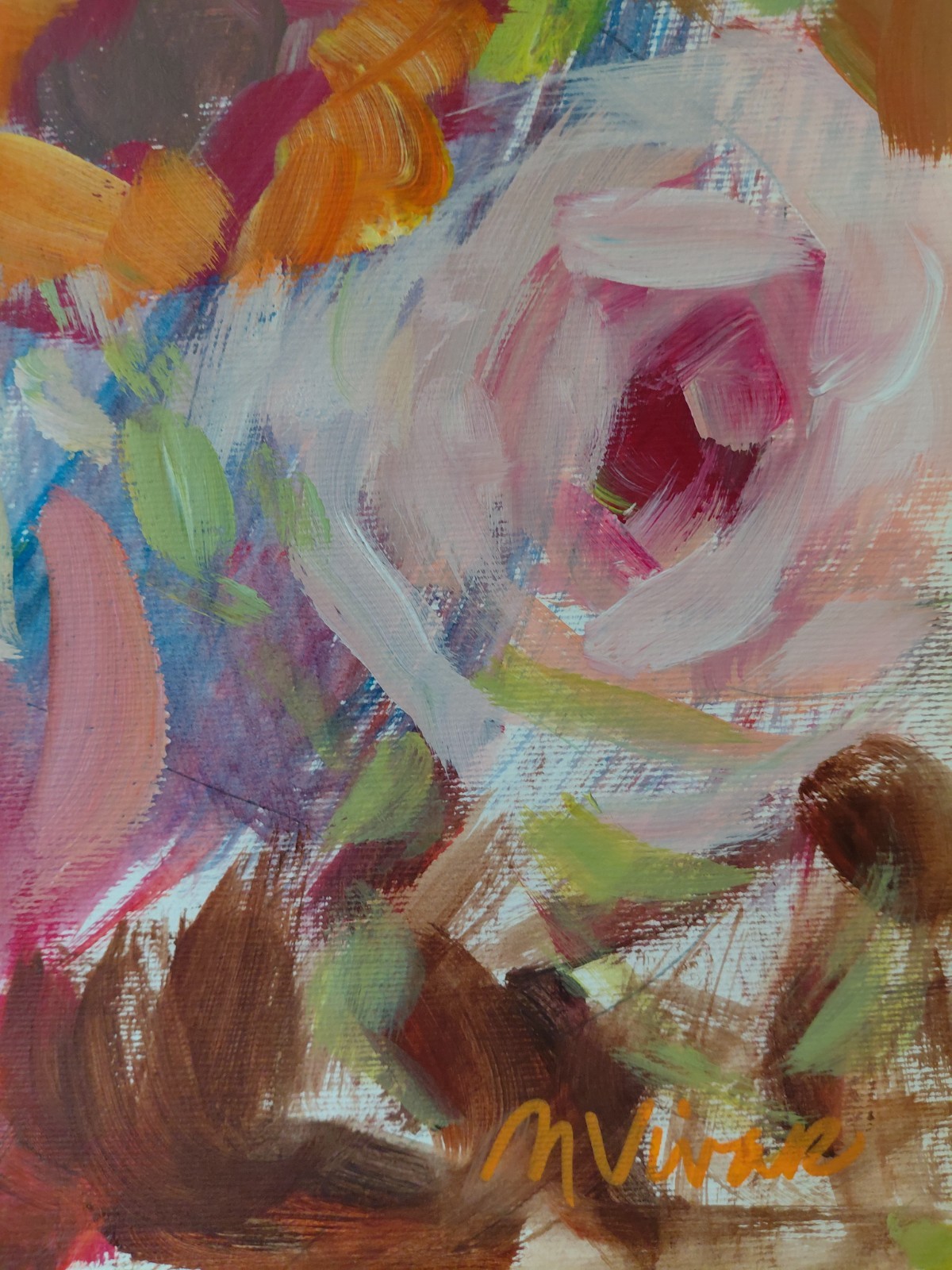 MONA VIVAR 14×11 Abstract Expressionism Painting – Contemporary Floral Art