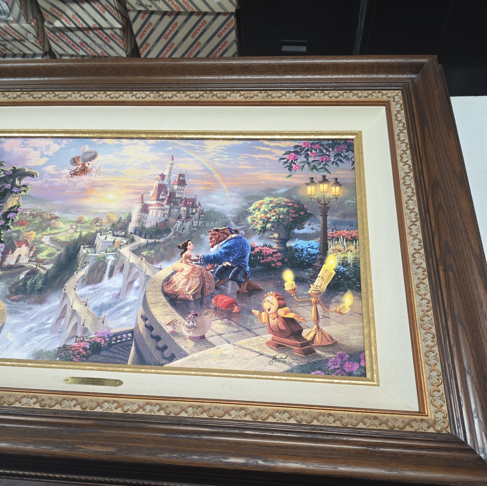 THOMAS KINKADE – BEAUTY & BEAST FALLING IN LOVE 18″X27″ S/N #227 / 1155 – SIGNED