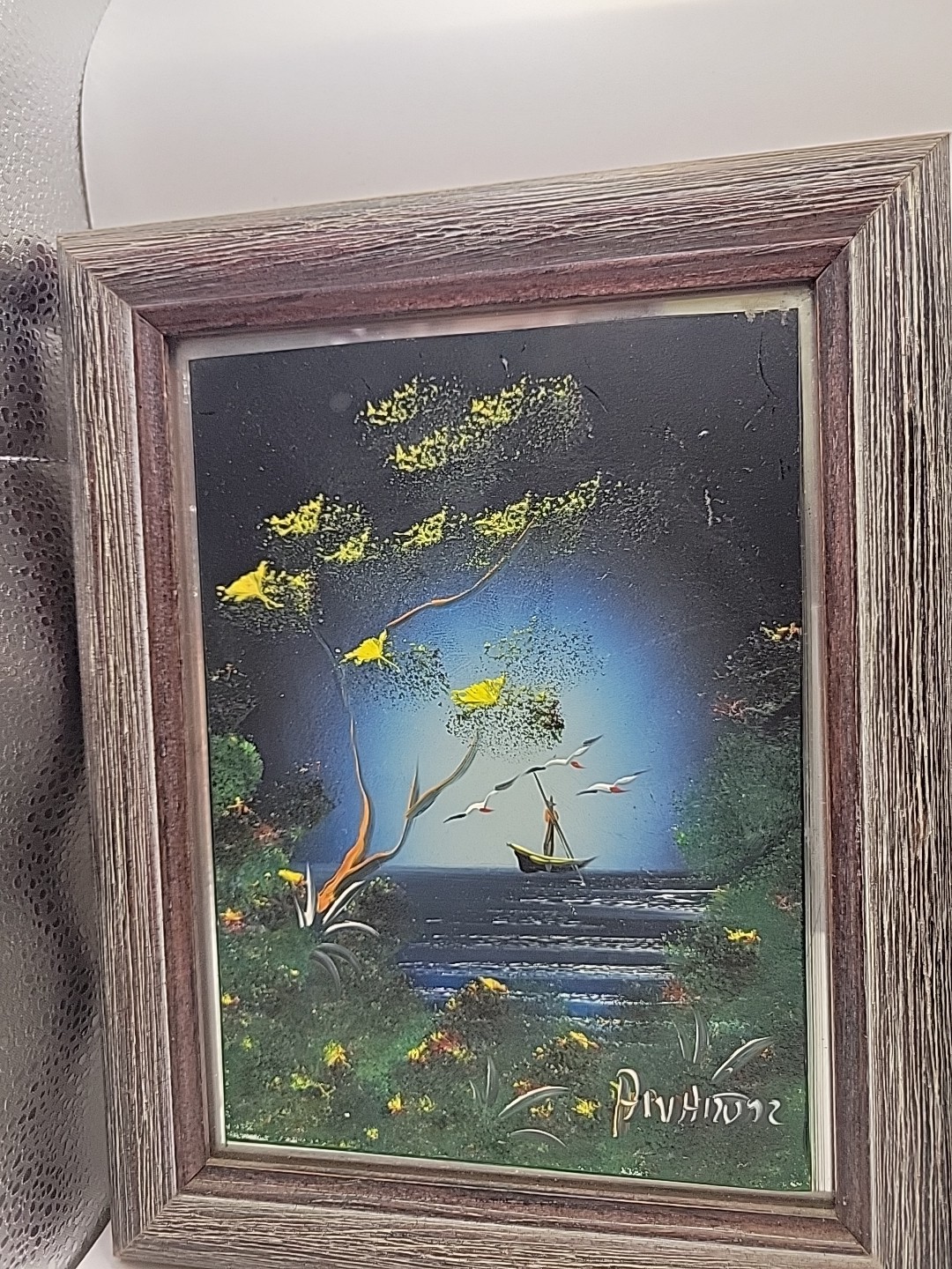 2 Tropical Handpainted Pictures Including Frame 7 1/2″X 9 1/2″ Painted On Mirror