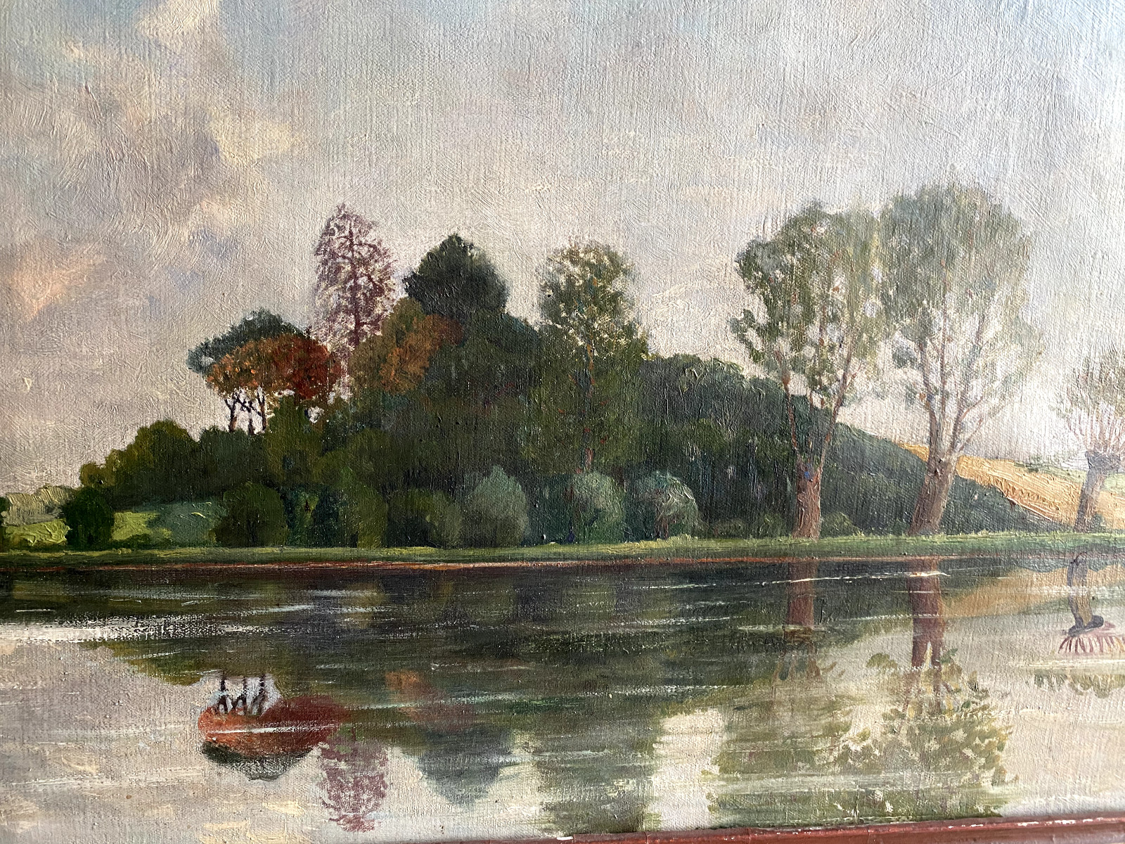 Pardubicky. A Oil Painting Antique Um 1900 Park Shore Were Trees Landscape Frame
