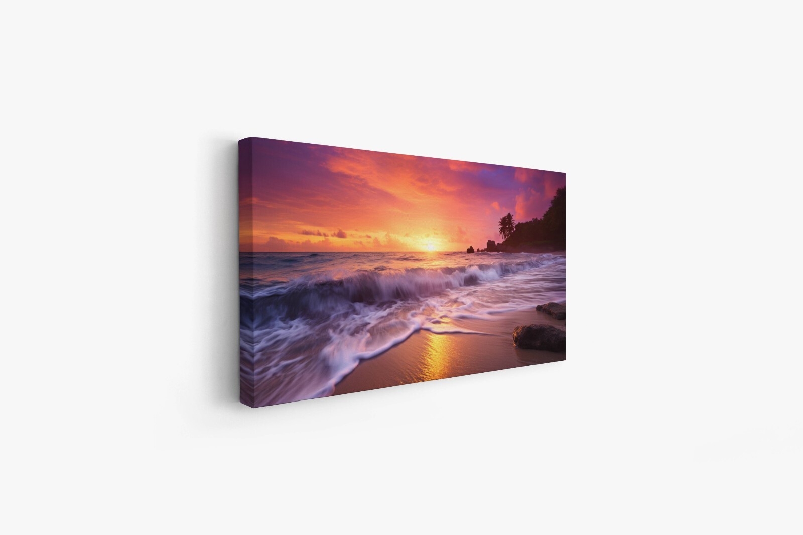 Tropical Sunset in Hawaii Photo, Vibrant Beachscape with Colorful Sky Art Print