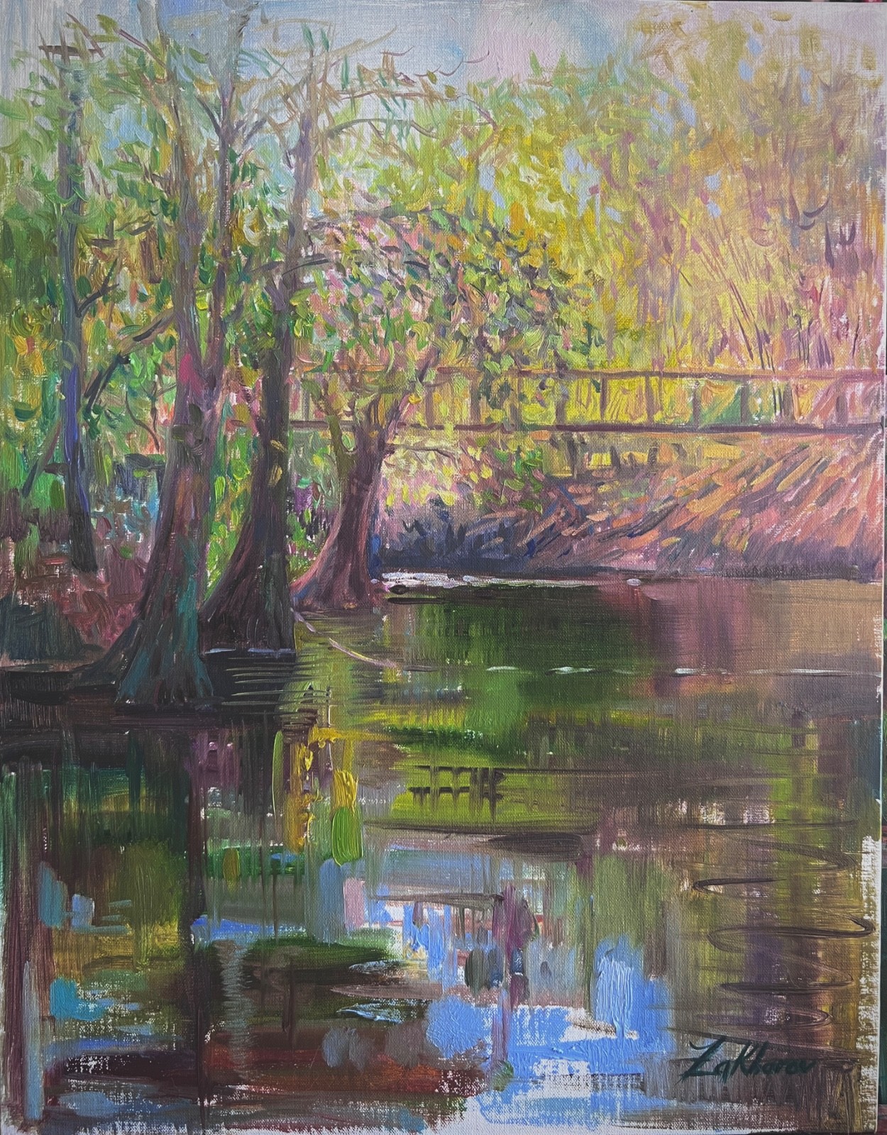 Original Florida Landscape Oil Painting O’Leno State Park River Springs Signed