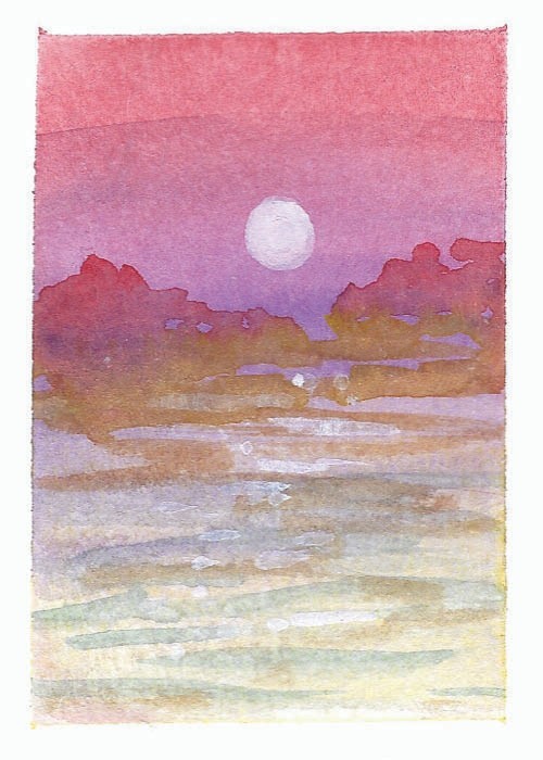 Original ACEO Watercolor 2.5 x 3.5, Signed, title: Luna