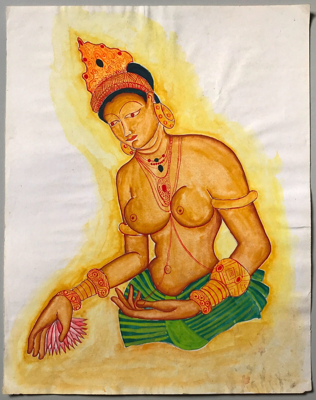 Hand Painted “Sigiri Apsara (Frescoes) in Sri Lanka” on a Paper Without Frame
