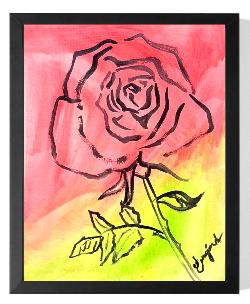 Guajardo Art: Rose 14X11 Original Canvas Signed Modern Wall Art