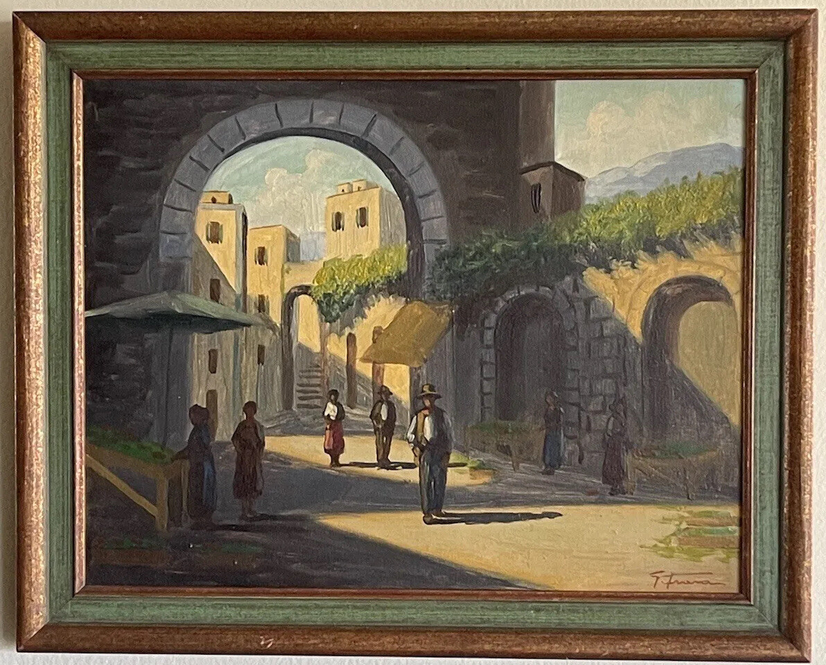 ANTIQUE FIGURATIVE LANDSCAPE IMPRESSIONIST OIL PAINTING OLD SPANISH SPAIN 1950s