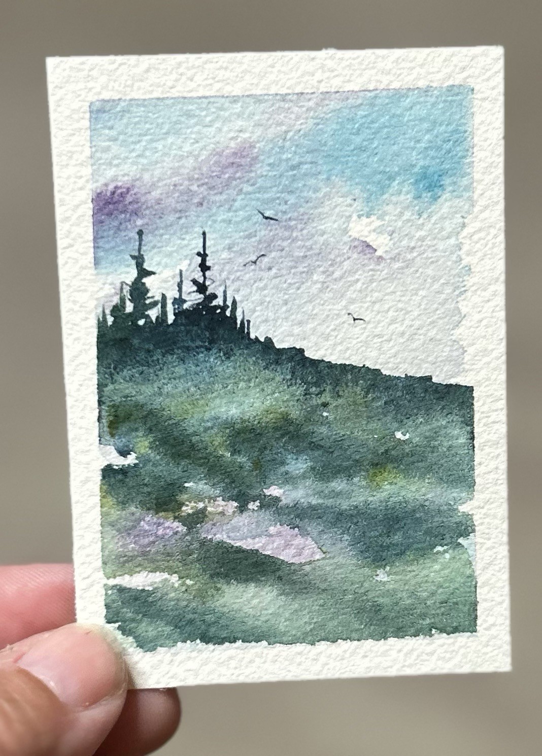 ACEO Bright Sky, Watercolor Painting, Abstract Original Landscape By Sasha Lehto