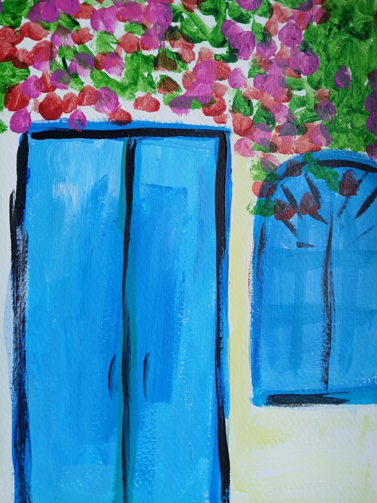 Expressionism/Abstract 11×14 Blue Door Signed Colorful Hand Made Art Painting