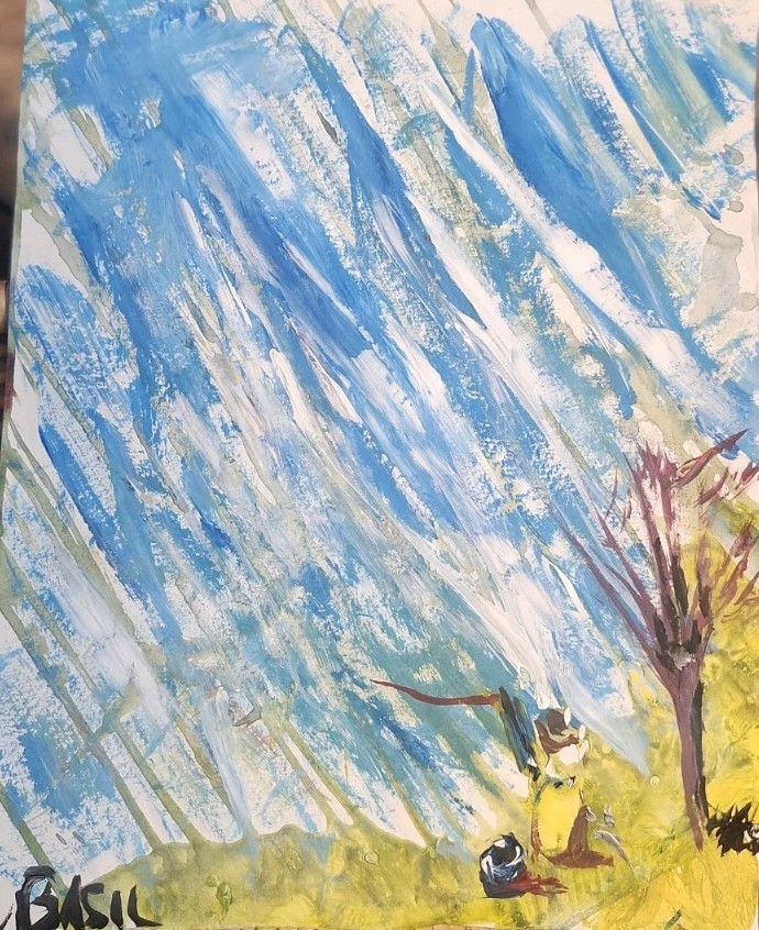 Windy Day Under Blue Sky Original 11×14 Acrylic Folk Landscape Painting By Basil