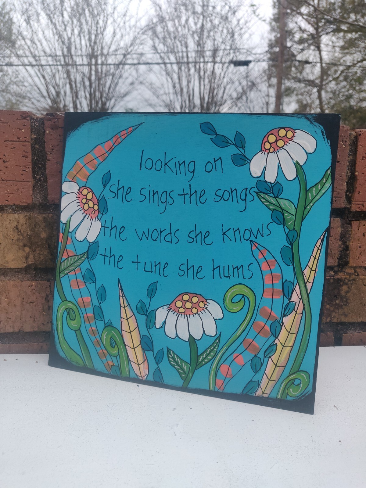 Elton John Lyric Acrylic Painting on 10 x 10 x 1/8″ wood panel, Tiny Dancer Song