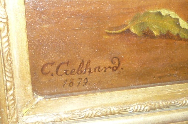 Old Oil Painting C.Gebhardt 1879 Painter Still Life Chick Ducks Picture Animals