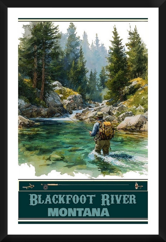 Blackfoot River Montana Fishing Travel Poster Prints Framed Or Canvas Fisht Art