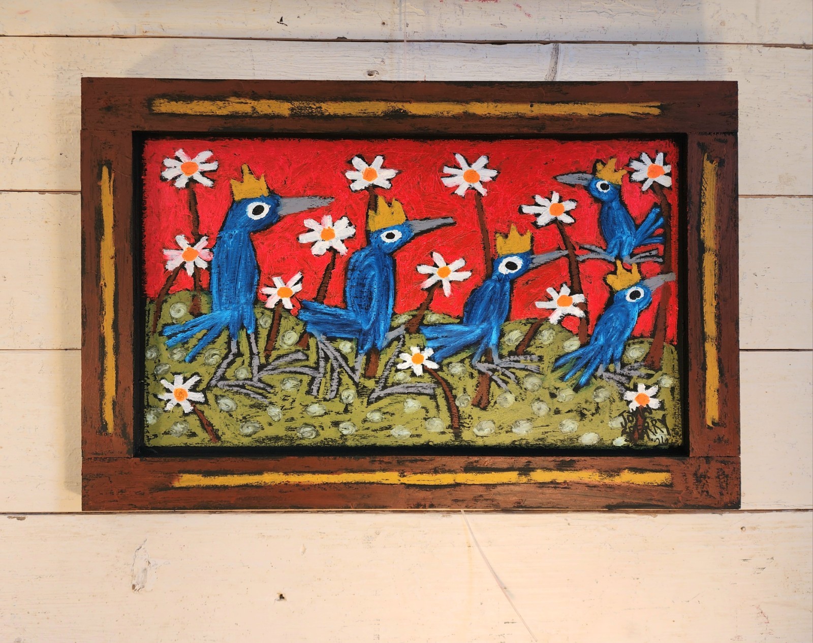 John Sperry Outsider Southern Primitive Folk Art BLUEBIRDS Birds Painting