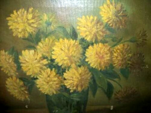 Victorian Floral Oil Painting Mums Cottagecore 1890s Signed TF Murphy Antique