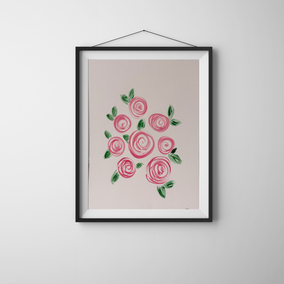 Abstract Acrylic Rosebud Flowers Art on 9×12 Watercolor Paper